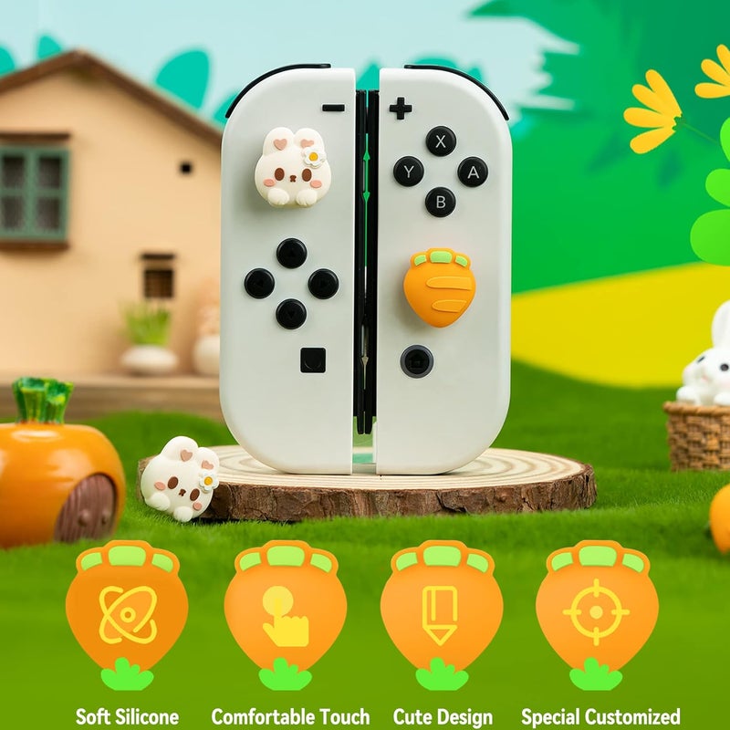 GEEKSHARE Cute Silicone Joycon Thumb Grip Caps, Joystick Cover Compatible with Switch/OLED/Switch Lite, 4PCS - Rabbit & Carrot - Image 2